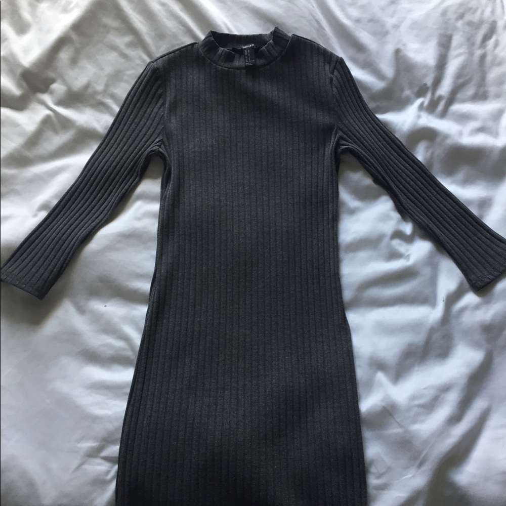 Mock Neck 3/4 Sleeve Ribbed Bodycon Dress